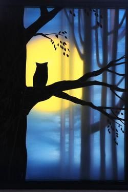 Owl Window Painting, Owl In The Night, Owl At Night, Night Time Tree Painting, Owl At Night Painting, Wine And Canvas, Paint Nite, Night Painting, Artist Gallery