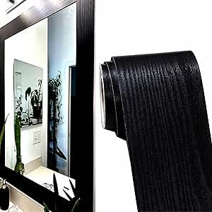 DESOMINOR 11 Yard Black Border Peel &Stick Black Wood Grain Wallpaper Border Removable Waterproof Bathroom Mirror Frame Sticker Art Hanging System, Grain Wallpaper, Diy Home Upgrades, Bathroom Mirrors Diy, Large Bathroom Mirrors, Wood Grain Wallpaper, Mirror Border, Frame Sticker, Mirror Frame Diy