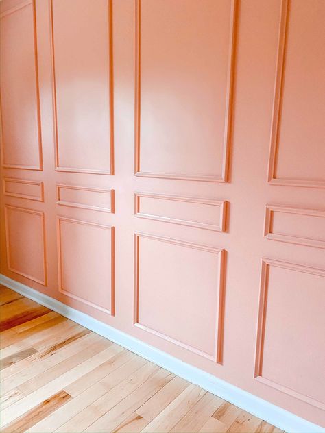 Board And Batten Pink Wall, Board And Batten Pink, How To Start Painting, Light Pink Walls, White Wainscoting, Peach Walls, Painting Walls, Diy Wall Painting, Start Painting