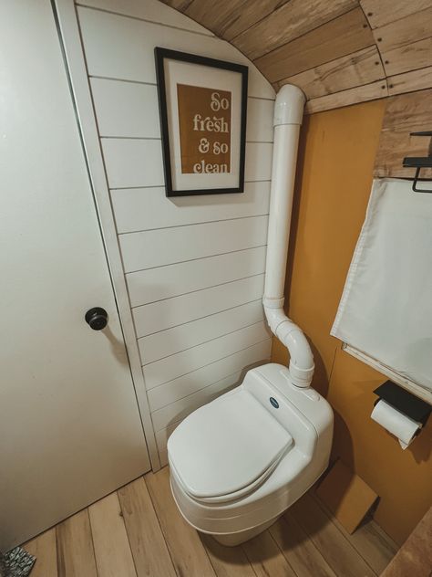 Separette Villa composting toilet-in tiny home bathroom. Tiny House Plan, Solid Waste, Camper Van Conversion, Rv Interior, Composting Toilet, Compost Bags, Vent Covers, Composting, Tiny House Living