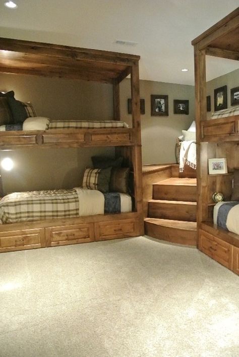 Corner Loft Bunk Beds - Foter Gray Cottage, Bunk Beds Built In, Bunk Beds With Stairs, Bunk Rooms, Bunk Bed Designs, 아파트 인테리어, Bunk Room, Dream Home Ideas, Cabin Ideas