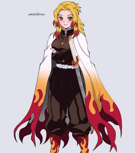 Genderbend Demon Slayer Characters, Genderbend Rengoku, Fem Rengoku, Demon Slayer Genderbend, Oc Manga, Demon Slayer Oc, Rengoku Kyojuro, Demon King Anime, Kny Oc