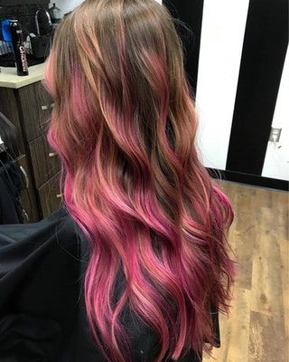 Underhair Color, Kathryn Core, Hair With Pink Highlights, Pink Hair Streaks, Pink Hair Highlights, Pink Ombre Hair, Pink Hair Dye, Hot Pink Hair, Deep Magenta