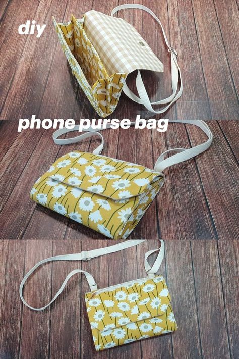 Phone Purse Pattern, Crossbody Bag Sewing, Diy Fabric Purses, Crossbody Bag Tutorial, Diy Shoulder Bag, Diy Bags No Sew, Phone Bag Pattern, Bag Sewing Tutorial, Sewing Handbag