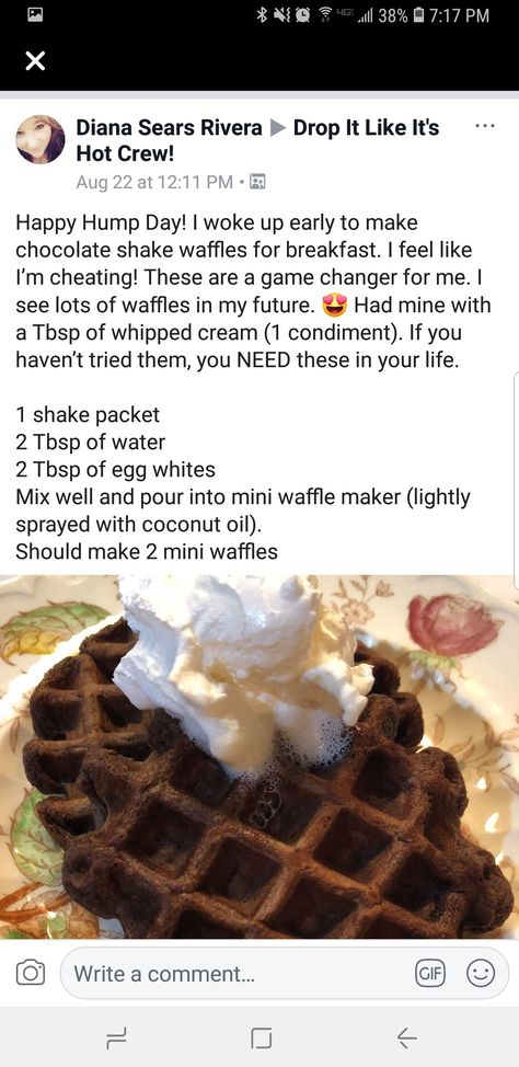 Lean and green waffle Brownie Chaffle, Brownie With Cream Cheese, Mini Waffle Recipe, Medifast Recipes, Lean Protein Meals, Waffle Iron Recipes, Waffle Maker Recipes, Lean And Green, Lean Meals