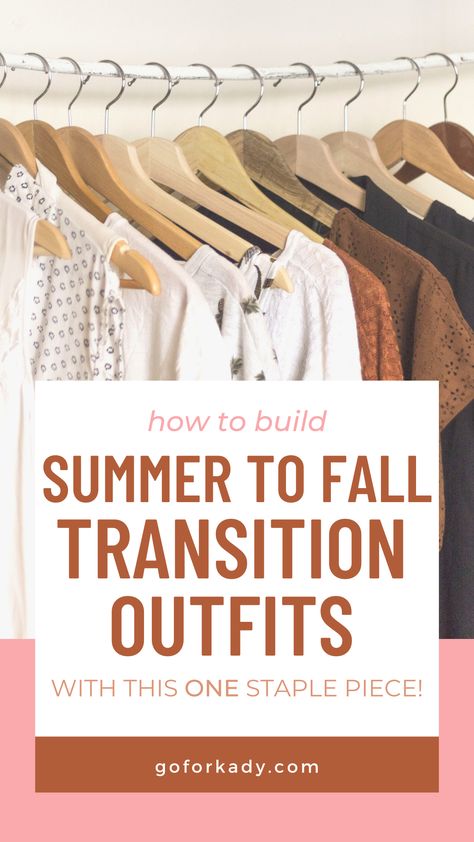 Click here to find out how to transition outfits from summer to fall 2020! You don’t need all new clothes to transition your wardrobe from summer to fall. Turn your summer clothes into fall fashion with just ONE must-have fashion piece. Summer To Autumn Transition Outfits, South Dakota Outfits Fall, Fall Dress With Flats, Rust Dress Outfit Casual, Summer Clothes In Winter, Late Summer Early Fall Outfits 2024, Outfits For Hot Fall Days Women, Summer Fall Transition Outfit Dinner, Transition Into Fall Outfits