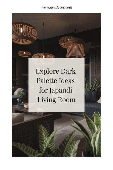 Explore dark palette ideas for Japandi living room. Dark Japanese Living Room, Japanese Influence Interior, Japandi With Black, Dark Japandi Color Palette, Japanese Interior Living Room, Moody Japandi, Japandi Interior Design Living Room, Japandi Interiors Moodboard, Black Japandi