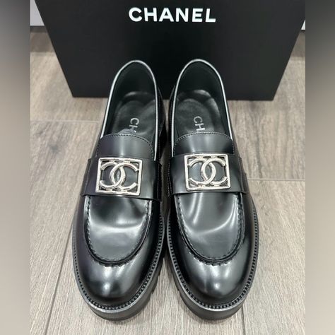 Black patent loafers