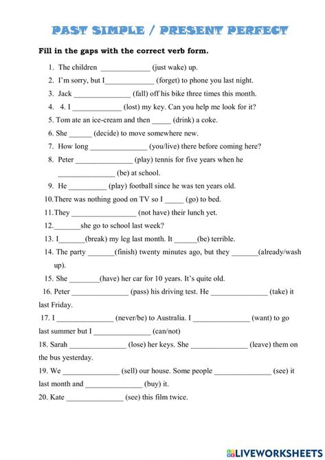 Present Vs Past Simple Worksheets, Present Perfect Vs Past Simple Worksheet, Past Simple Vs Present Perfect, Past Simple, Simple Present, Verb Forms, Present Perfect, Future Perfect, Can You Help Me