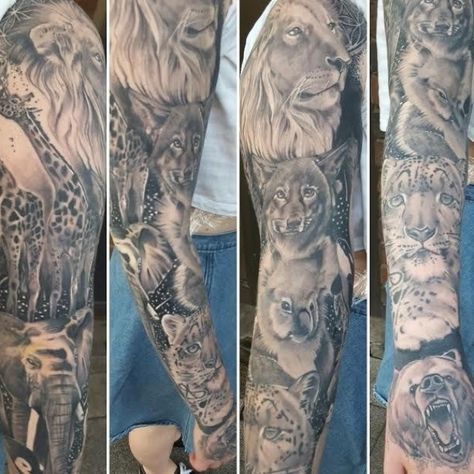 Animal Collage Tattoo Sleeve, Animal Sleeve Tattoo For Women, Animal Tattoo Sleeve, Realism Sleeve, Forest Tattoo Sleeve, Animal Tattoos For Women, Animal Sleeve, Animal Sleeve Tattoo, Tattoo Animal