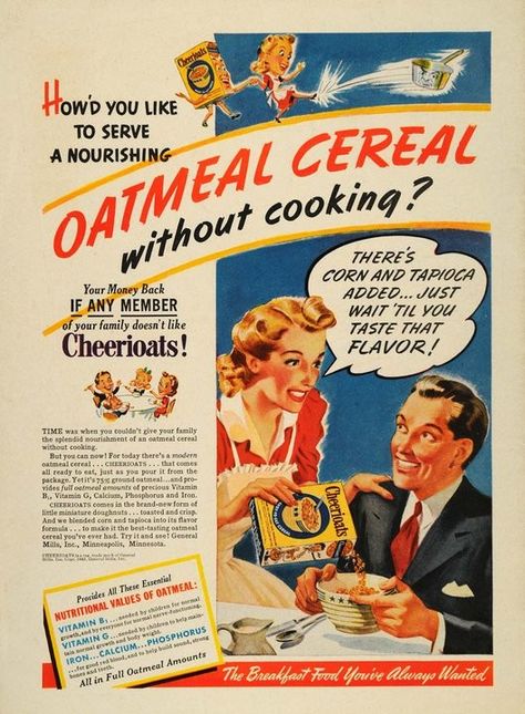 Vintage Cheerioats Advertisement (pre-Cheerios name change) House Bar Decor, Oatmeal Cereal, Old Advertisements, Game Rooms, Food Ads, Retro Ads, Man Caves, Home Bar Decor, Retro Recipes