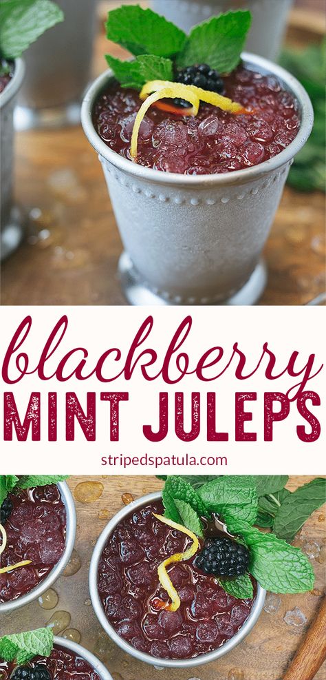 Blackberry Mint Julep Recipe | Bourbon Cocktails | Bourbon Drinks | Derby Day Party | Blackberry Cocktail Recipes | Cocktails | Alcoholic Drinks | Summer Cocktails | Summer Cocktail Recipes | Blackberry Recipes | Southern Recipes | #blackberry #bourbon #cocktails #stripedspatula #alcohol #drinkrecipes Blackberry Cocktail Recipes, Derby Day Party, Tonic Cocktails, Blackberry Cocktail, Kentucky Food, Mint Julep Cocktail, Blackberry Lemon, Julep Recipe, Mint Julep Recipe