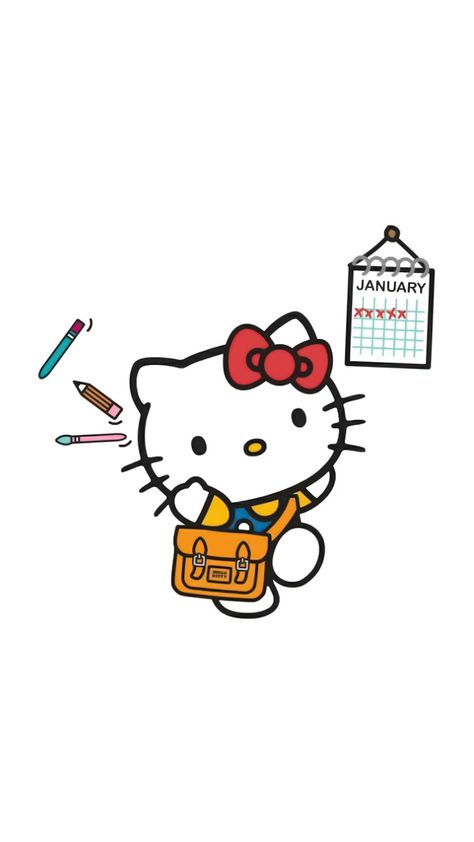 Hello Kitty School Aesthetic, Hello Kitty School Wallpaper, Hello Kitty Studying, School Hello Kitty, Hello Kitty School, Hello Kitty Imagenes, Hello Kitty Y2k, School Illustration, Hello Kit