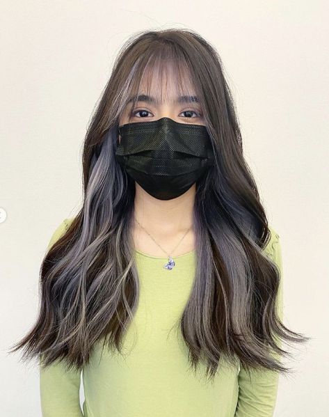 Blue Strands In Brown Hair, Color Trends 2023, 2023 Hair Color, Under Hair Color, Filipino Hair, Hidden Hair Color, Hair Color Guide, Korean Hair Color, Hair Color Underneath