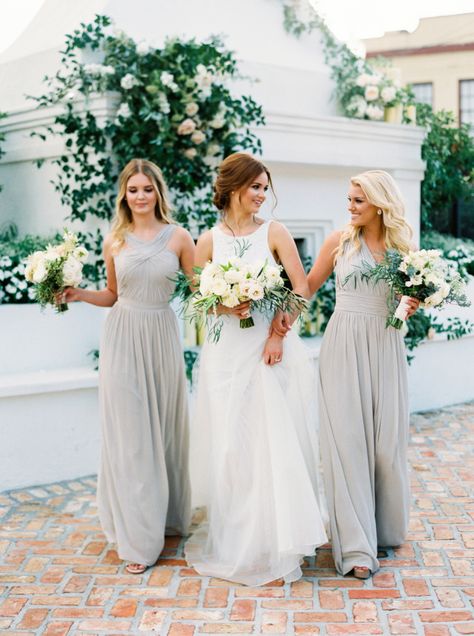 Elegant gray bridesmaid dresses: http://www.stylemepretty.com/2016/03/15/neutral-elegant-outdoor-wedding-inspiration/ | Photography: Greer Gattuso - http://www.greergphotography.com/ Bridesmaid Dresses Gowns, Wedding Color Trends, Grey Bridesmaids, Outdoor Wedding Inspiration, Bridesmaid Dressing Gowns, Grey Dresses, Grey Bridesmaid Dresses, Wedding Palette, Gray Weddings