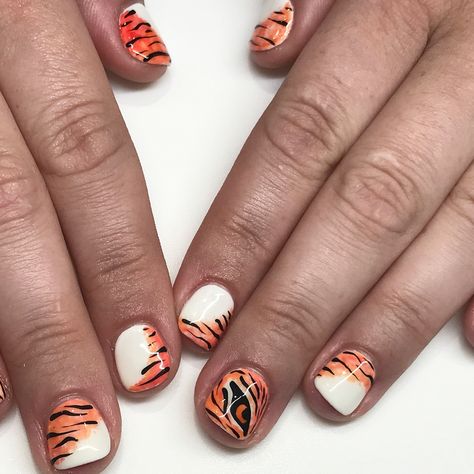 Clemson Tiger Nails, Auburn Football Nails, Clemson Nails Designs, Clemson Nails, Tiger Nails Designs, Auburn Nails, Tiger Eye Nails, Tiger Nail Art, Tiger Halloween Costume