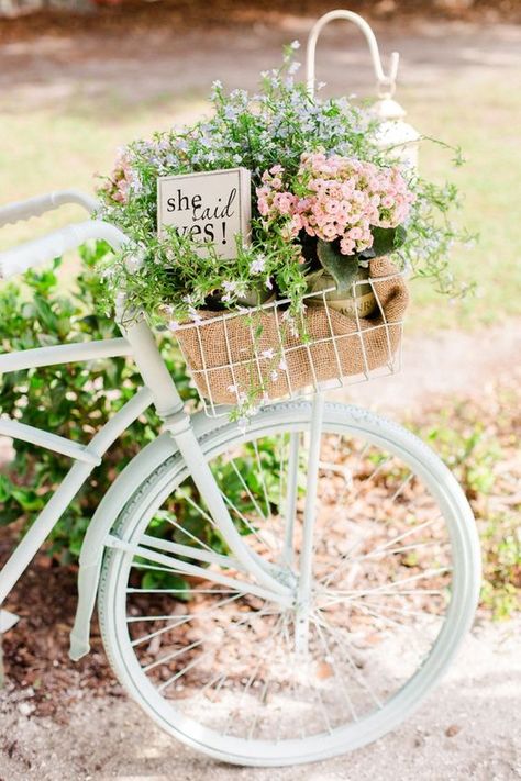 Colorful Country Barn Bike Wedding Decor / http://www.himisspuff.com/bicycle-wedding-ideas/4/ Bike Wedding Decor, Bicycle With Flowers, Bike Planter, Bike Wedding, Bicycle Wedding, Raindrops And Roses, Bicycle Decor, Country Barn Weddings, Planning Board