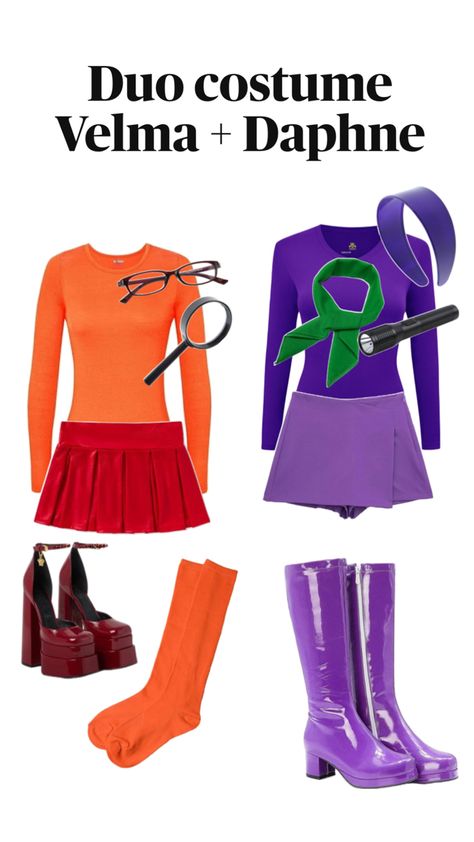 Halloween costume inspo spooky season aesthetic cute Halloween Duo Costumes, Velma Halloween Costume, Spooky Season Aesthetic, Halloween Duo, Daphne Costume, Halloween Duos, Season Aesthetic, Daphne And Velma, Duo Costumes