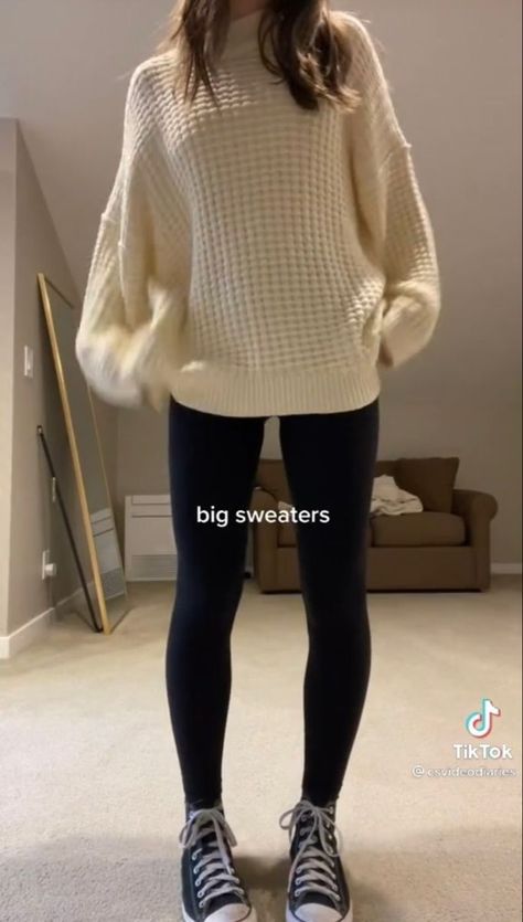 School Outfits With Sweaters, Leggings And Sweater Aesthetic, Pencil Skirt And Jumper Outfit, Leggings Outfit Winter Aesthetic, Leggings And A Sweater, Comfy Downtown Outfit, Sweater Outfits With Leggings, Big Sweatshirt Outfit Leggings, Sweater And Leggings Outfit Casual