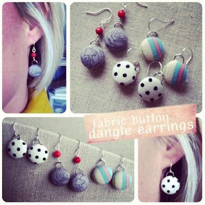 Diy Earrings Dangle, Pretty Earrings Dangle, Fabric Button Earrings, Dorset Buttons, Fabric Earrings, Diy Buttons, Button Covers, Diy Tags, Button Jewelry