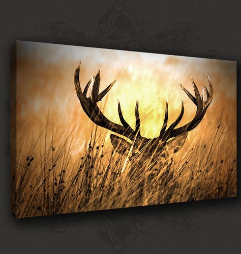 Deer Painting Canvases, Deer Paintings On Canvas, Rustic Paintings On Canvas, Deer Art Painting, Wall Drawing Bedroom, Deer Silhouette Painting, Deer Canvas Painting, Drawing Bedroom, Hunting Painting