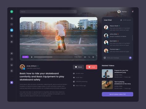 Skateboard Videos, Website Design Wordpress, Ui Design Website, Web Ui Design, Website Design Layout, App Interface, Dashboard Design, Ui Design Inspiration, Web Inspiration