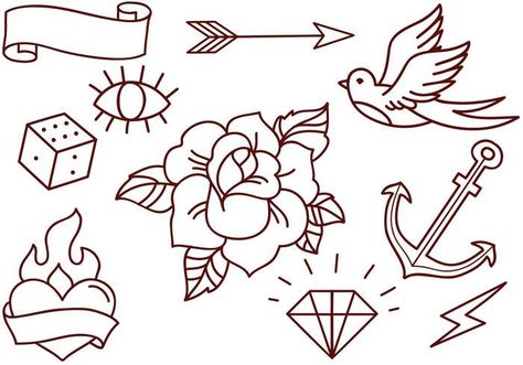 Free Old School Tattoos Vectors - Download Free Vector Art, Stock ... Flash Art Tattoos, Traditional Tattoo Outline, Old School Rose, Old School Tattoos, Neotraditional Tattoo, Art Flash, Kunst Tattoos, Tattoo Old School, Tattoo Zeichnungen