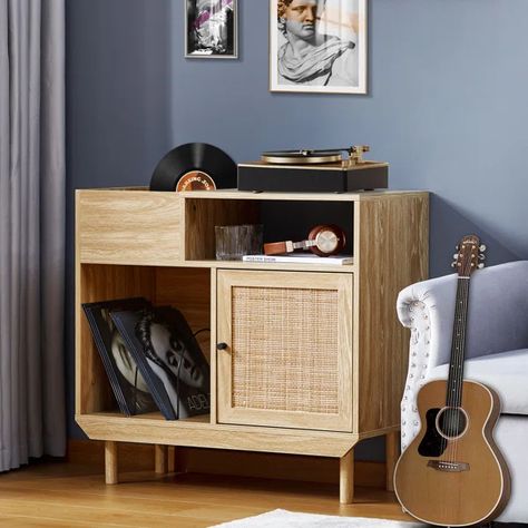 Audio Cabinet Audio Cabinet, Record Storage Cabinet, Rattan Door, Turntable Stand, Record Player Stand, Audio Rack, Cabinet Wood, Vinyl Record Storage, Record Storage