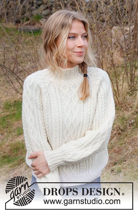 Drops Knitting Patterns, Raverly Patterns Free, Cable Knit Sweater Pattern Free, Aran Sweaters, Cable Knit Sweater Pattern, Ladies Cardigan Knitting Patterns, Aran Knitting Patterns, Womens Knitting Patterns, Jumper Knitting Pattern