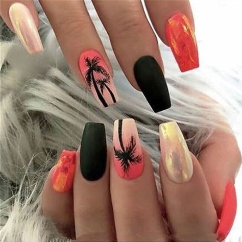 Nail Stickers Beach Bikini Water Transfer Decals Art DIY Manicure Decoration #nails #nailart #naildesign #nailartideas #orange #pink #asthetictumblr #summer #summervibes #summernails #flowers #seashells. Find out more here 👉https://whispers-in-the-wind.com/summer-nail-trends-10-stunning-designs-to-try-now/?Nails89 Hawaiian Nails, Cruise Nails, Palm Tree Nails, Tropical Nails, Tree Nails, Nail Art Sticker, Vacation Nails, Black Nail, Beach Nails