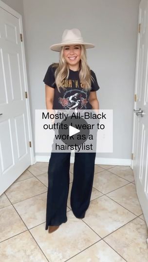 4.7K views · 898 reactions | You guys asked for it! Mostly (I tried) All-Black outfits I wear to work. 

Have comment drop them below ⬇️

#hairstylistlife #hairstylistoutfit #hairstylist #hairfits #hairfashion #salonlife #freepeopledupe #graphictee #ootd #ltkfashion @behindthechair_com @caitlyn_cummings @chrissylan @_shayalexis #btcteam @haleygable 

@cosmoprofbeauty @saloncentric @hairbrained_official @beautylaunchpad @modernsalon @american_salon | Lisa Mathews | Lucky Socks · Belong Together (Sped Up) Hair Stylist Outfits Work Wear, All Black Work Outfits, Salon Outfit Ideas Stylists, Hairstylist Outfits, Hair Stylist Outfit, Stylist Outfit, Black Outfits, Hair Stylist Life, All Black Outfit