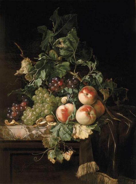 "Still Life with Fruit, Walnuts & Insects on a Marble Ledge"  --  1670  --  Willem van Aelst  --  Dutch  --  Oil on canvas  --  Private collection Dutch Still Life, Still Life Fruit, Image Nature, Fruit Painting, Textured Canvas Art, Simple Acrylic Paintings, Dutch Artists, Painting Still Life, Still Life Art