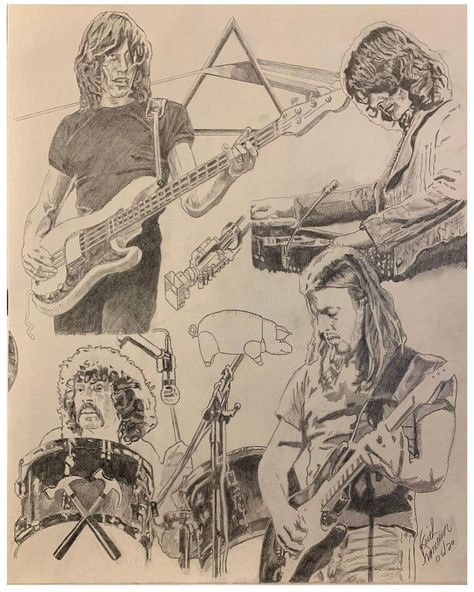 Keith on Instagram: “New series...Thru the Years..#1..Pink Floyd...16x20 pencil on stipple/coquille ..#pinkfloyd #pencildrawing #pencilportrait…” Pink Floyd Sketch, Pink Floyd Art Drawings, Pink Floyd Drawing Ideas, Pink Floyd Drawing, Pink Floyd Aesthetic, Pink Floyd Fan Art, Band Drawing, Pink Floyd Members, Pink Floyd Art