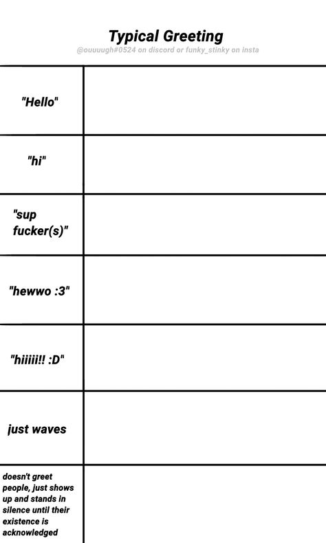 How To Refer Me Template, Character About Template, Draw Your Mutuals Ocs Template, Two Ocs Base, Charts For Characters, Sheets To Fill Out For Fun, Me In Template, Who Would Do What Template, Oc Lore Template