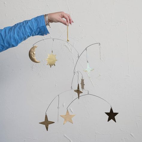 Celestial Mobile, Metal Mobile, Moon Mobile, Moon Silhouette, Stars Wall Decor, Nursery Room Inspiration, Star And Moon, Hanging Mobile, Whimsical Decor