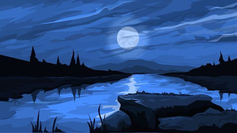 In this Speed Art see the creation process a Night landscape in free vector editor Inkscape. Moon, river and stones in vector format. The work took 1 hour 10 minutes time. Vector illustration of a Night landscape. Time Vector, Art Night, Speed Art, Night Landscape, Moon River, Vector Character, Night Art, Landscape Illustration, Vector Drawing