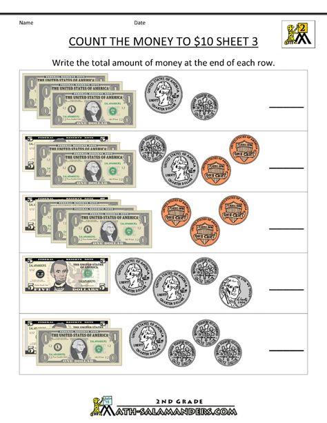 2nd Grade Math Worksheets Money | free counting money worksheets count the money to 10 dollars 3 Kindergarten Money Worksheets, Counting Coins Worksheet, Algebra Games, Money Kindergarten, Counting Money Worksheets, Money Math Worksheets, Education Worksheets, Money Counting, Adding Money