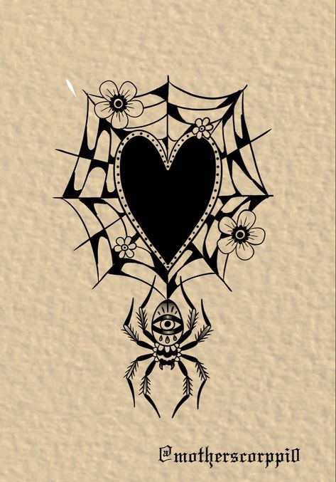 Spider Cover Up Tattoo, Spooky Halloween Tattoos, Goth Heart Tattoo, Spider Web Tattoo Design, Web Tattoo Design, Heart Spider Web, Tattoo Pretty, Heart Spider, Black Heart Tattoos