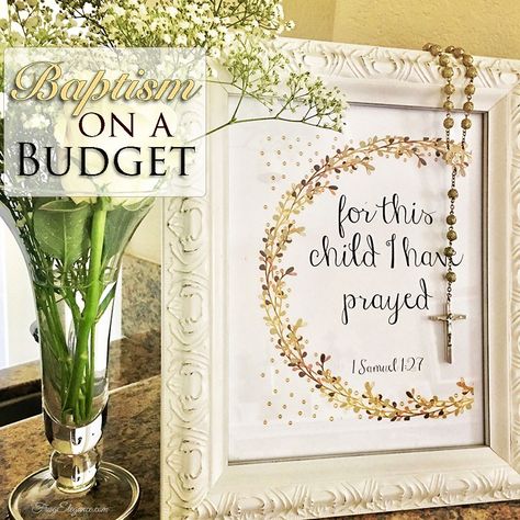 A Beautiful Baptism Celebration with Decor on a Budget Baby Dedication Party, Baptism Party Boy, Baptism Reception, Baptism Decorations Boy, Baptism Decorations Girl, Baptism Party Decorations, Catholic Baptism, Baptism Banner, Christening Decorations