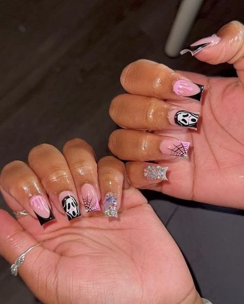 Overlay Nails, Halloween Acrylic Nails, Red Acrylic Nails, Colored Acrylic Nails, Girly Acrylic Nails, Cute Acrylic Nail Designs, Simple Acrylic Nails, Short Square Acrylic Nails, Acrylic Nails Coffin Pink