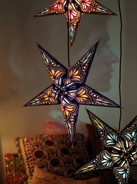 Paper Star Lanterns, Star Lantern, Star Lights, Moody Decor, Star Lanterns, Star Lamp, Lamp Black, Paper Stars, Lanterns Decor