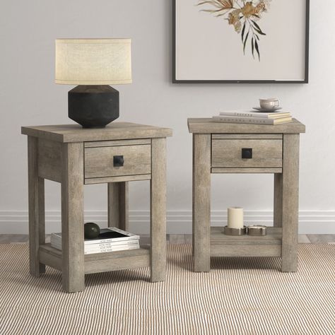 Addison Farmhouse 1 Drawer Nightstand, Set of 2, Driftwood Gray - Walmart.com Bedroom Side Table Ideas, Modern Farmhouse Nightstand, Side Table Ideas, Bedroom Side Table, Farmhouse Nightstand, Gray Nightstand, Transitional Farmhouse, Nightstand Set, Nightstand Set Of 2