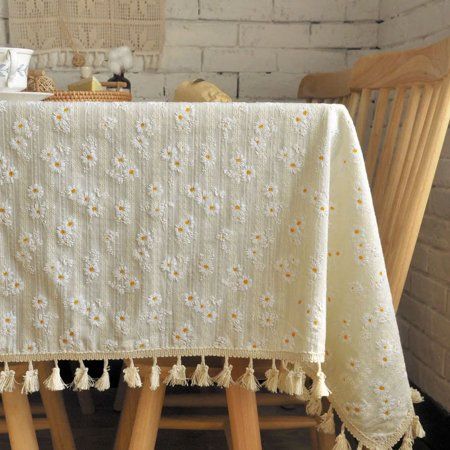 1. Luxurious cotton blend tablecloth featuring a beautiful beige floral print, perfect for adding a touch of elegance to any farmhouse table setting. Ideal for weddings, parties, or everyday use in the living room or shower. 2. This stylish and versatile table cover is not only visually appealing but also practical, as it is fully washable for easy cleaning and maintenance. The neutral beige color scheme makes it a versatile addition to any home decor. 3. Transform your table into a stunning foc Farmhouse Table Setting, Party Living Room, Beige Color Scheme, Yellow Daisy Flower, Cloth Table Covers, Coffee Table Cover, Baby Shower Table, Floral Tablecloth, Nordic Decor