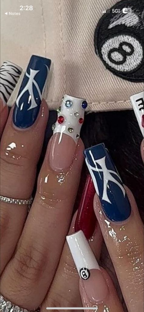 Hockey Nails Designs, Dallas Cowboys Nail Designs, Dodger Nails, Hockey Nails, Dallas Cowboys Nails, Cowboy Nails, Long Acrylic, Long Acrylic Nails, Fall Nails