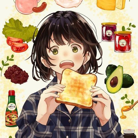 Food Artwork, Eating Food, Dark Art Illustrations, Food Drawing, Anime Drawings Tutorials, Girls Cartoon Art, Food Illustrations, Anime Comics, Art Reference Photos