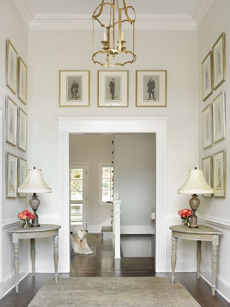 Classic Gray Benjamin Moore OC-23. Classic Gray Benjamin Moore OC-23. Benjamin Moore Gray paint Color. #ClassicGray #BenjaminMooreOC23 #BenjaminMooreClassicGray  Traditional Home. Benjamin Moore Classic Gray, Benjamin Moore Gray, South Shore Decorating, Entrance Way, Paint Colors Benjamin Moore, Classic Gray, Design Seeds, White Rooms, Modern Country