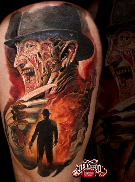 Freddy Tattoo, Freddy Krueger Tattoo, Tattoo Designs Unique, Tattoo Designs Drawings, Men Sketch, Women Small Tattoos, Realism Tattoos, Family Tattoo Designs, Artists Studios