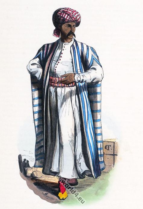 Arab merchant costume. Marchant Arabe 1843. | Costume History Ancient Dress, Medieval Garb, Art Costume, Arabian Nights, Book Projects, Outdoor Art, Traditional Clothing, Art Education, Animal Design