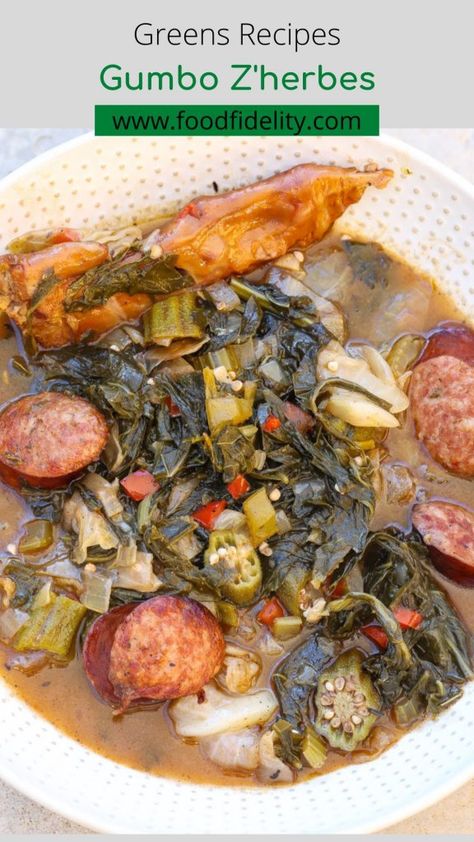 No Roux Gumbo, Gumbo Z'herbes, Gumbo Z'herbes Recipe, Green Gumbo New Orleans, Collard Green Gumbo Recipe, Gumbo Greens Recipe With Shrimp, Gumbo Collard Greens, Gumbo Collard Greens Recipe, Green Gumbo Recipe