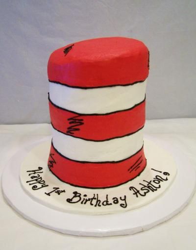 Dr Suess Cakes, Cat In The Hat Cake, Doctor Suess Birthday, Dr Seuss Cake, Dr Seuss Party Ideas, Cat In The Hat Party, Birthday Sheet Cakes, Hat Cake, Seuss Party